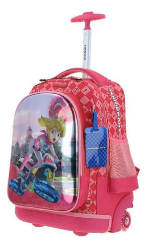 Mochila Chenson Con Ruedas Princesa Peach Mario Bros Peam Azul Peam