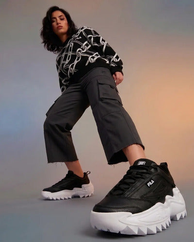 Tenis Fila Twister, Look Y Estilo Original Negro Lisa 23 Mx