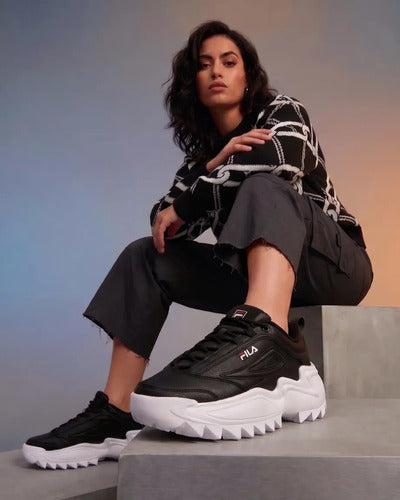 Tenis Fila Twister, Look Y Estilo Original Negro Lisa 23 Mx