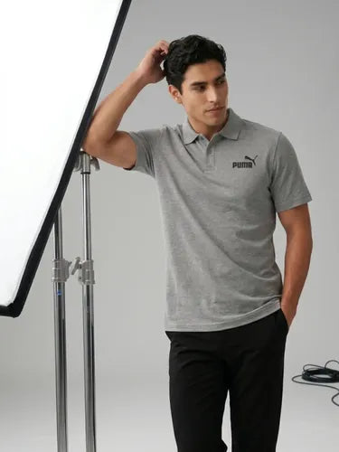 Playera Puma Essentials Pique Polo Caballero, Moda Casual Gris Lisa S