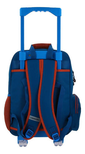 Mochila Chenson Grande Con Ruedas Mario Bros Brife Escolar Azul Estampado