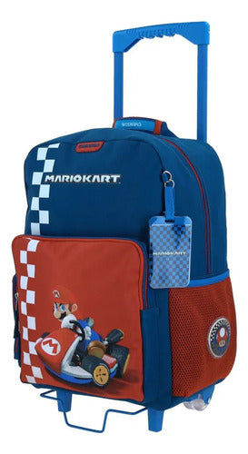 Mochila Chenson Grande Con Ruedas Mario Bros Brife Escolar Azul Estampado