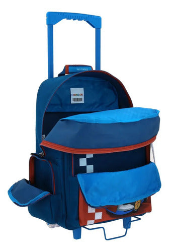 Mochila Chenson Grande Con Ruedas Mario Bros Brife Escolar Azul Estampado