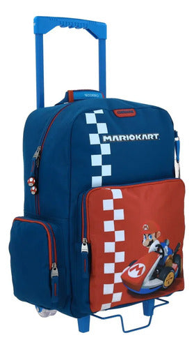 Mochila Chenson Grande Con Ruedas Mario Bros Brife Escolar Azul Estampado