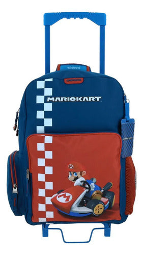Mochila Chenson Grande Con Ruedas Mario Bros Brife Escolar Azul Estampado