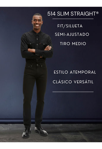 Pantalón Levis® 514 Slim Straight Caballero 005140730 Moda Negro Lisa 33-30
