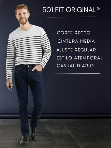 Pantalón Levis® 501 Fit Original Caballero 005010115 Moderno Azul Oscuro Liso 32-32