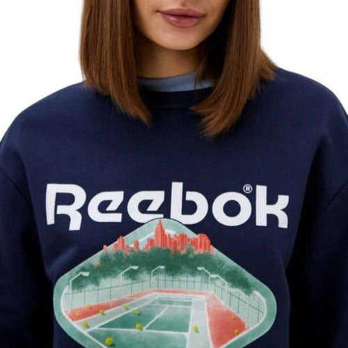 Sudadera Reebok Cl Court Sport Crew Unisex 100075553 Moda M Azul Lisa