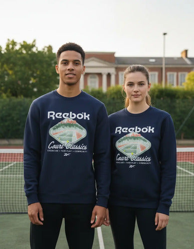 Sudadera Reebok Cl Court Sport Crew Unisex 100075553 Moda M Azul Lisa