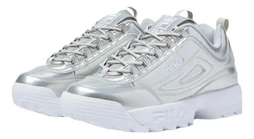 Tenis Fila Disruptor Ii Premium Metallic Dama Tendencia Actual Original Plateado