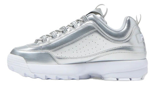Tenis Fila Disruptor Ii Premium Metallic Dama Tendencia Actual Original Plateado