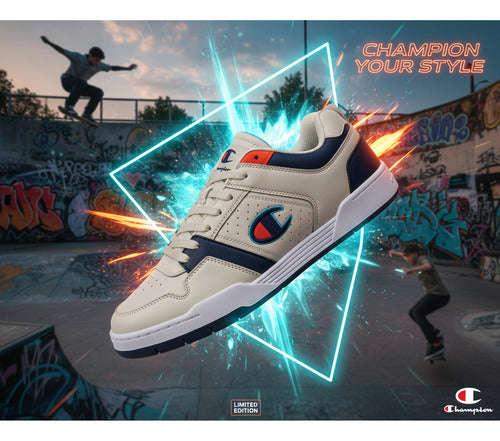 Tenis Champion Court Lo Caballero Cas10289m Casual Original Beige/azul Marino Lisa 28 Mx