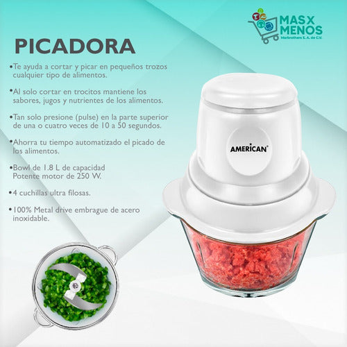 Picadora De Alimentos American 9501 1.8 Lt 4 Cuchillas Color Blanco