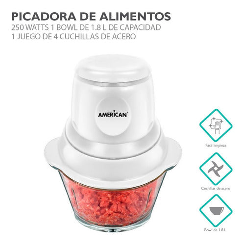 Picadora De Alimentos American 9501 1.8 Lt 4 Cuchillas Color Blanco