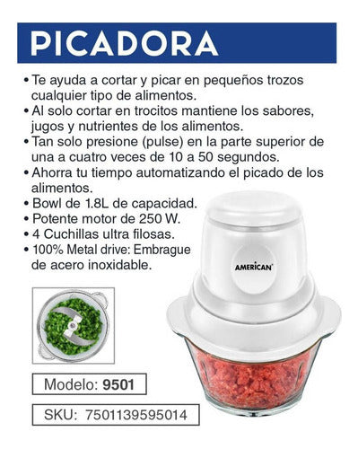 Picadora De Alimentos American 9501 1.8 Lt 4 Cuchillas Color Blanco