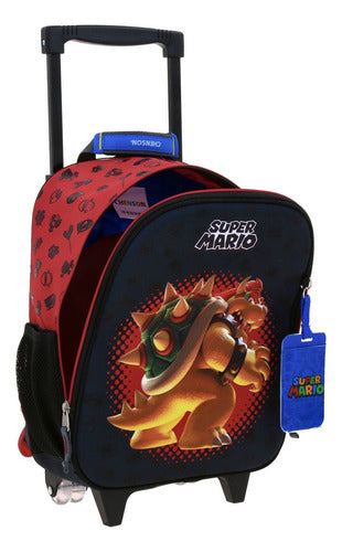 Mochila Chica Con Ruedas Chenson Mario Bros Bowie Negro