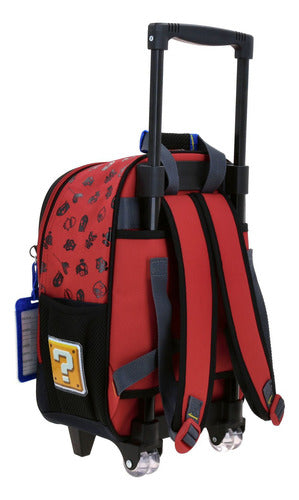 Mochila Chica Con Ruedas Chenson Mario Bros Bowie Negro