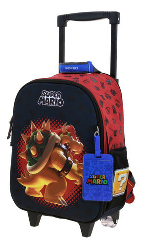 Mochila Chica Con Ruedas Chenson Mario Bros Bowie Negro
