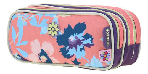 Lapicera Estuche Chenson Happy Girl Clear Multicolor Floreado