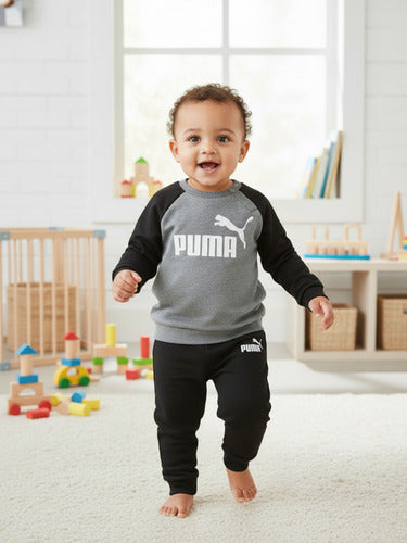 Conjunto Puma Minicats Ess Raglan Jogger Infantil 84614351 Negro/gris Lisa 2