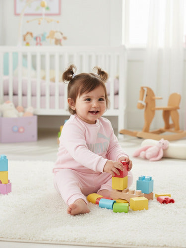 Conjunto Puma Minicats Ess Crew Jogger Bebé/ Niña 67335362 Rosa 12-18 M