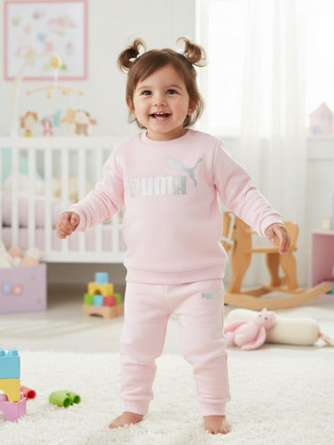 Conjunto Puma Minicats Ess Crew Jogger Bebé/ Niña 67335362 Rosa 12-18 M