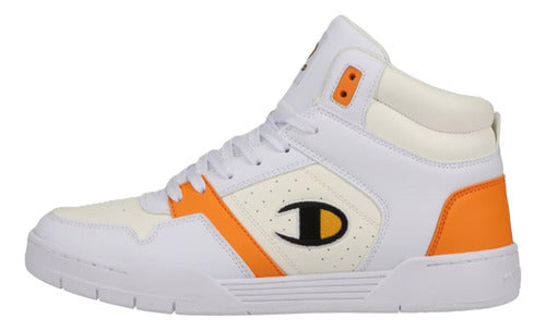 Tenis Bota Champion Court Hi Caballero Cas10286m Blanco/amarillo Urbano Moda Blanco Lisa 27 Mx