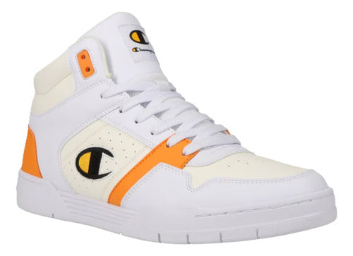 Tenis Bota Champion Court Hi Caballero Cas10286m Blanco/amarillo Urbano Moda Blanco Lisa 27 Mx