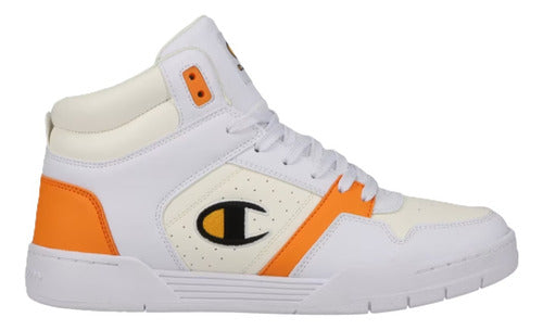 Tenis Bota Champion Court Hi Caballero Cas10286m Blanco/amarillo Urbano Moda Blanco Lisa 27 Mx