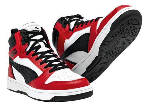 Tenis Tipo Bota Rebound V6 Mid Jr Rojo Cómodo Original Rojo Con Blanco/negro Lisa 25 Mx