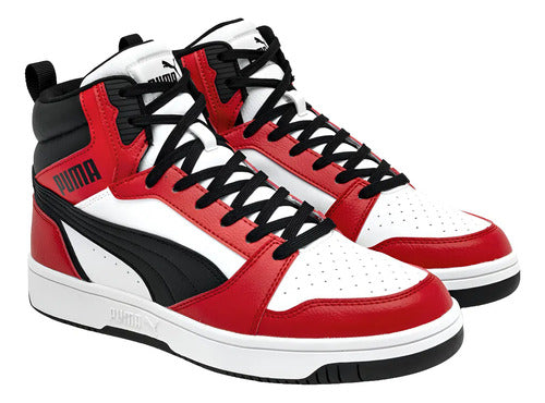 Tenis Tipo Bota Rebound V6 Mid Jr Rojo Cómodo Original Rojo Con Blanco/negro Lisa 25 Mx