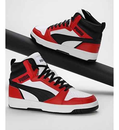 Tenis Tipo Bota Rebound V6 Mid Jr Rojo Cómodo Original Rojo Con Blanco/negro Lisa 25 Mx