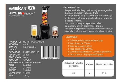 Nutri Procesador American Xl 4911 Negro Práctico Y Rápido Negro