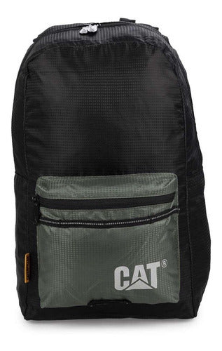 Mochila Caterpillar Cat Impermeable 84313-528 Color Negro Con Verde Diseño De La Tela Liso Con Logo De La Marca