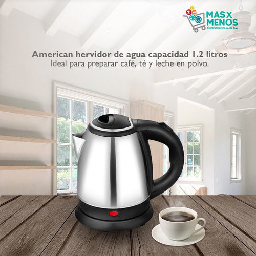 Jarra Hervidora De Agua Tetera Eléctrica 1.2 Litros Acero Color Plateado