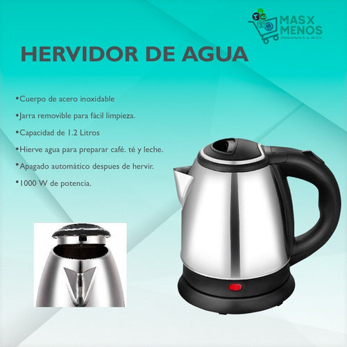 Jarra Hervidora De Agua Tetera Eléctrica 1.2 Litros Acero Color Plateado